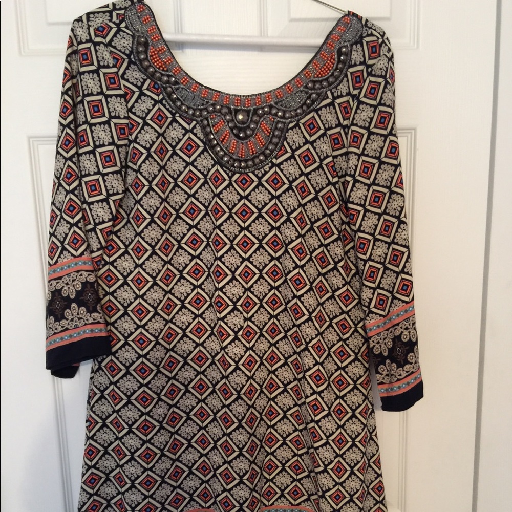 Bead detail mini dress